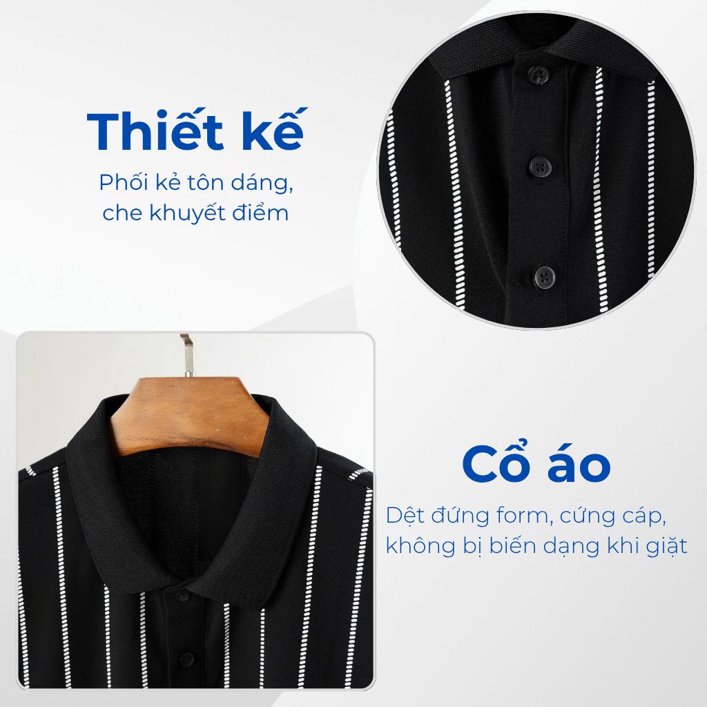 Mô tả chi tiết áo polo kẻ đen big size nam Akyoo
