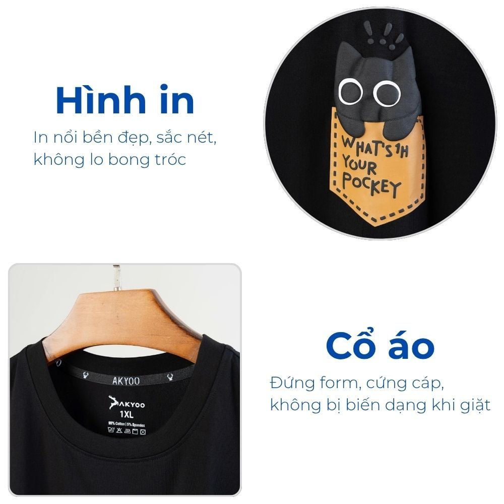 Mô tả áo thun đen d5 big size nam Akyoo, thời trang cho người béo từ 80-140kg