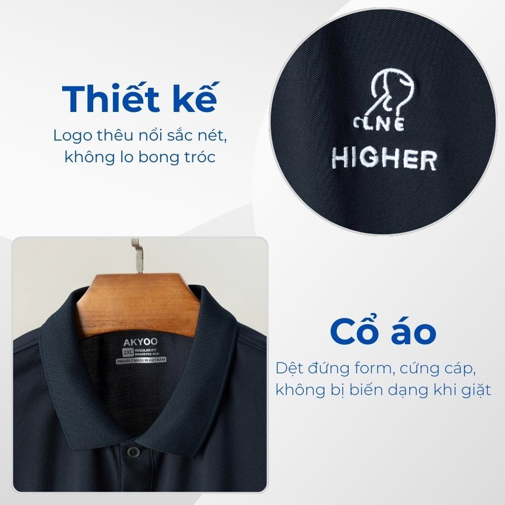 Mô tả chi tiết áo polo xanh trắng big size nam Akyoo