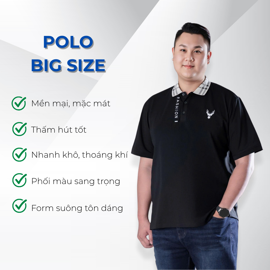 Mô tả chi tiết áo polo đen cổ sọc big size nam Akyoo