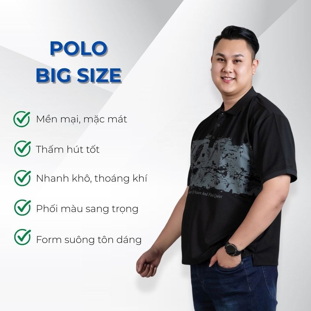 Mô tả chi tiết áo polo đen in big size nam Akyoo