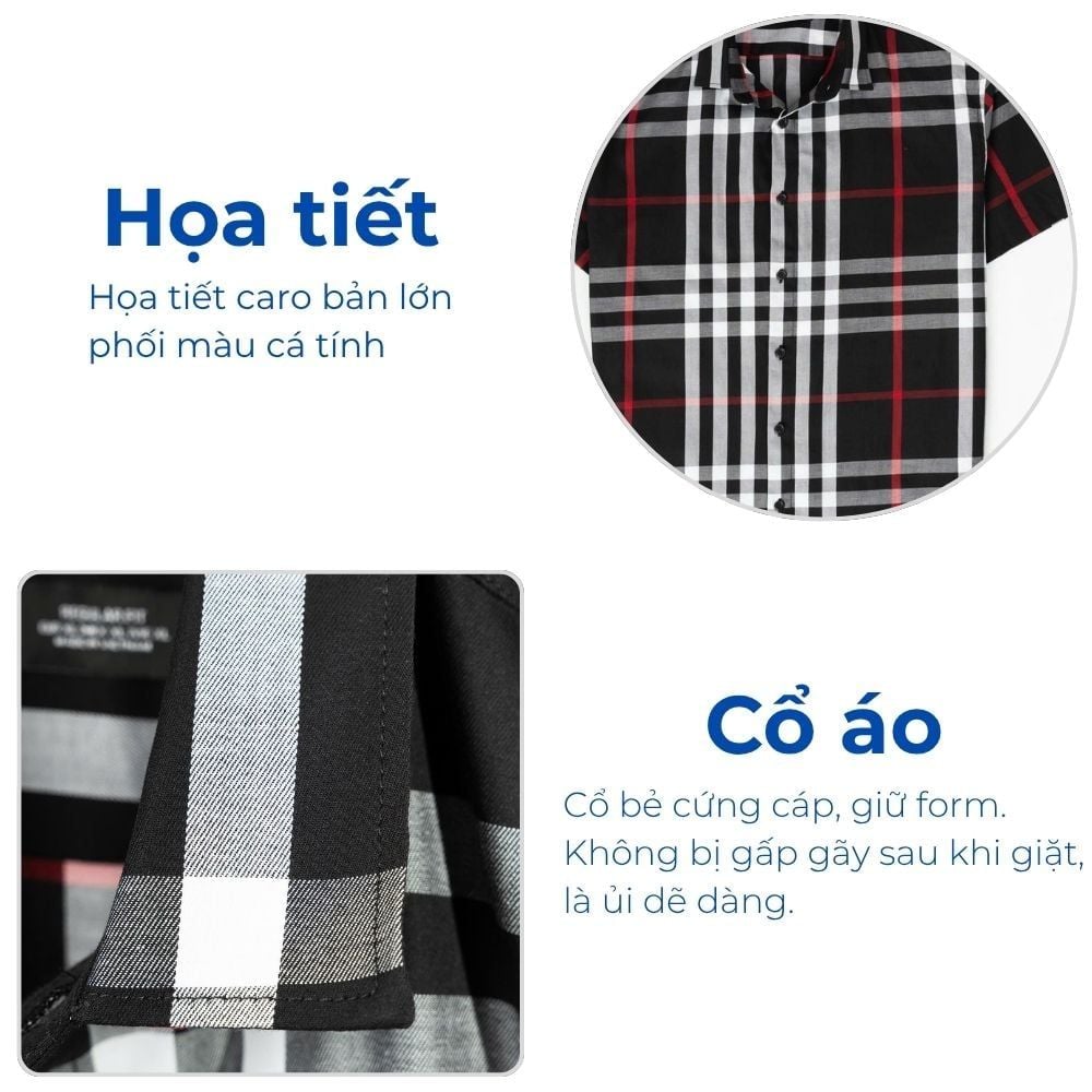 Mô tả chi tiết áo sơ mi cotton cộc tay kẻ big size nam Akyoo