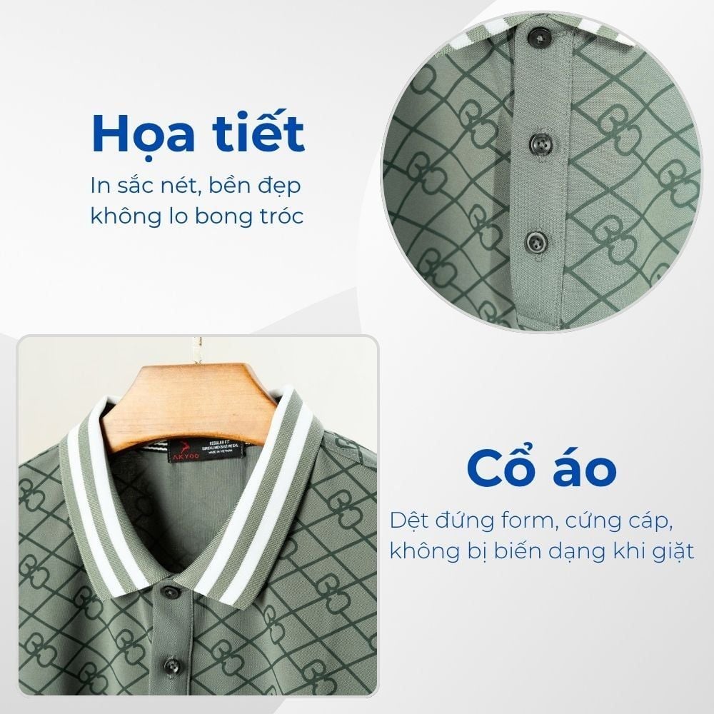 Mô tả chi tiết áo polo xanh họa tiết a6 big size nam Akyoo