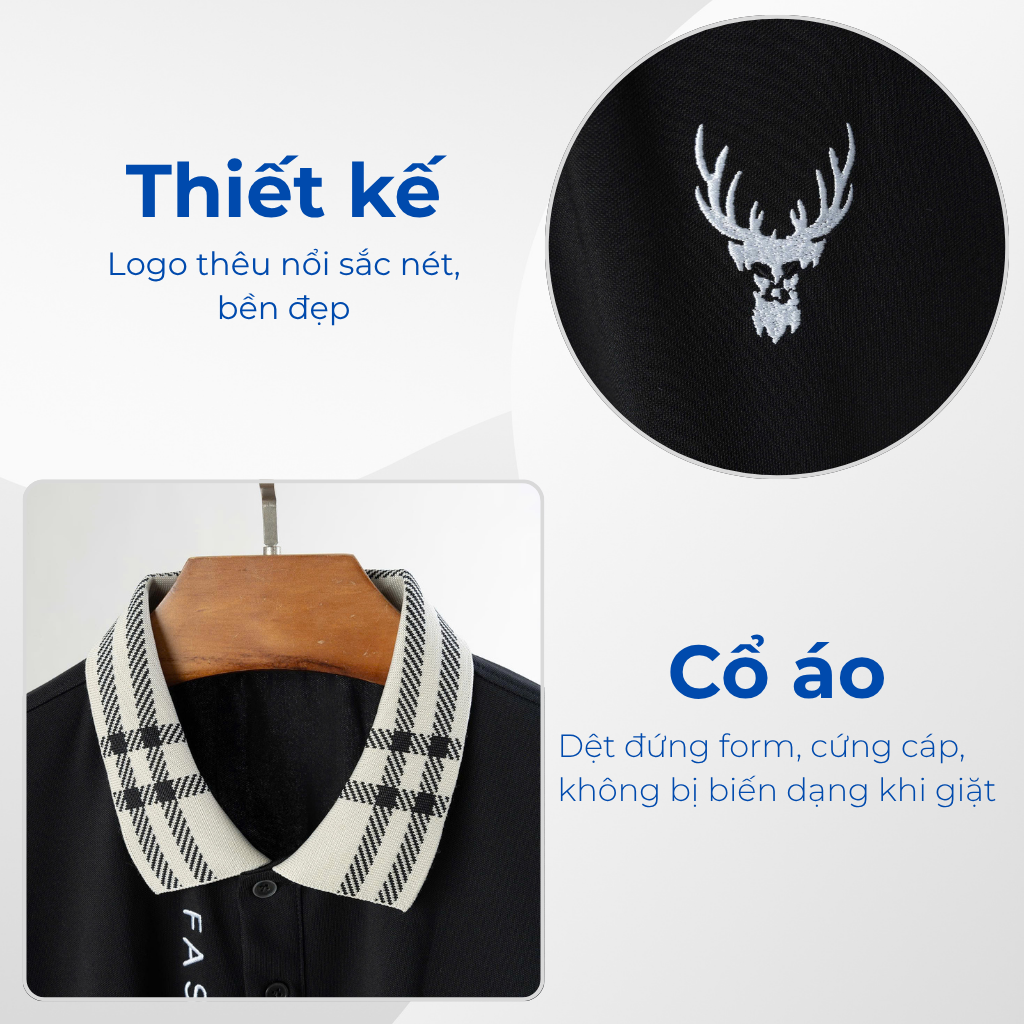 Mô tả chi tiết áo polo đen cổ sọc big size nam Akyoo