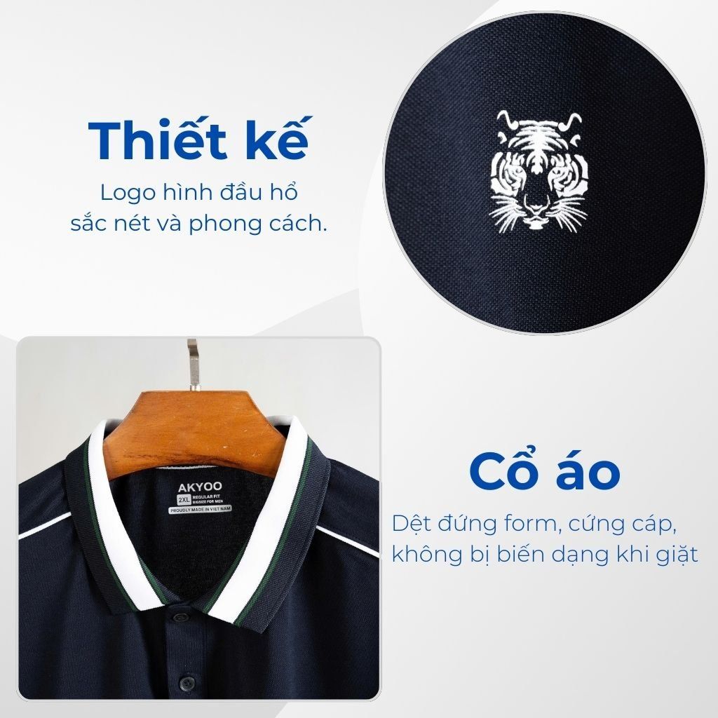 Mô tả chi tiết áo polo xanh đen big size nam Akyoo
