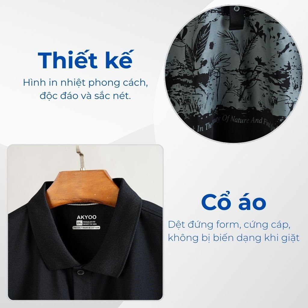 Mô tả chi tiết áo polo đen in big size nam Akyoo