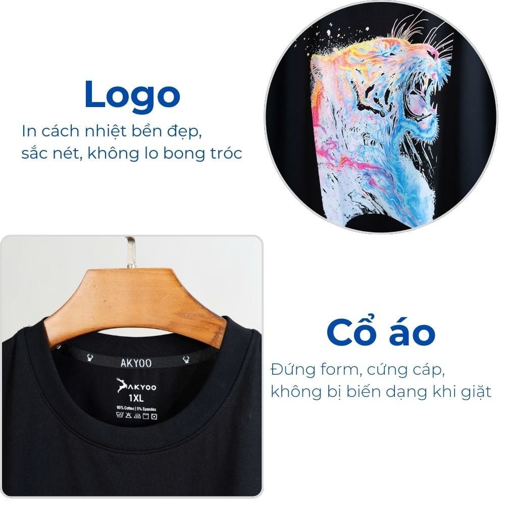 Mô tả chi tiết áo thun đen hổ big size nam Akyoo