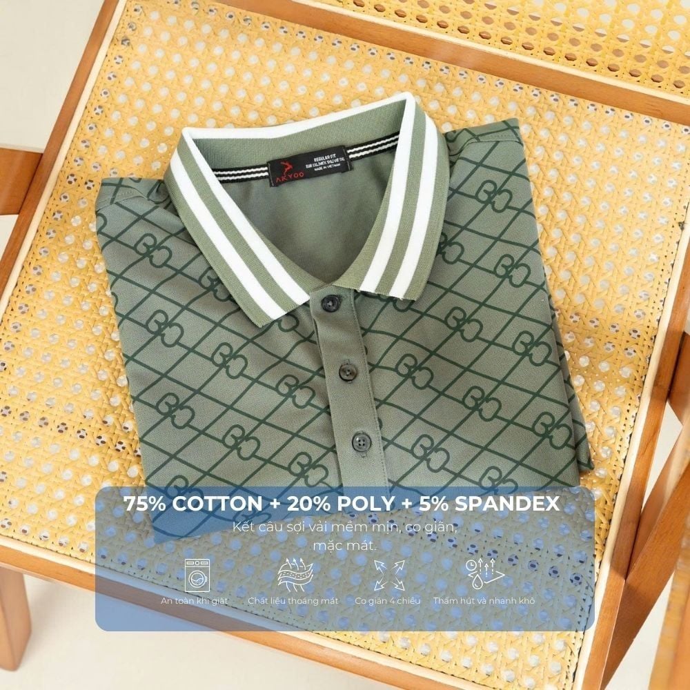 Mô tả chi tiết áo polo xanh họa tiết a6 big size nam Akyoo