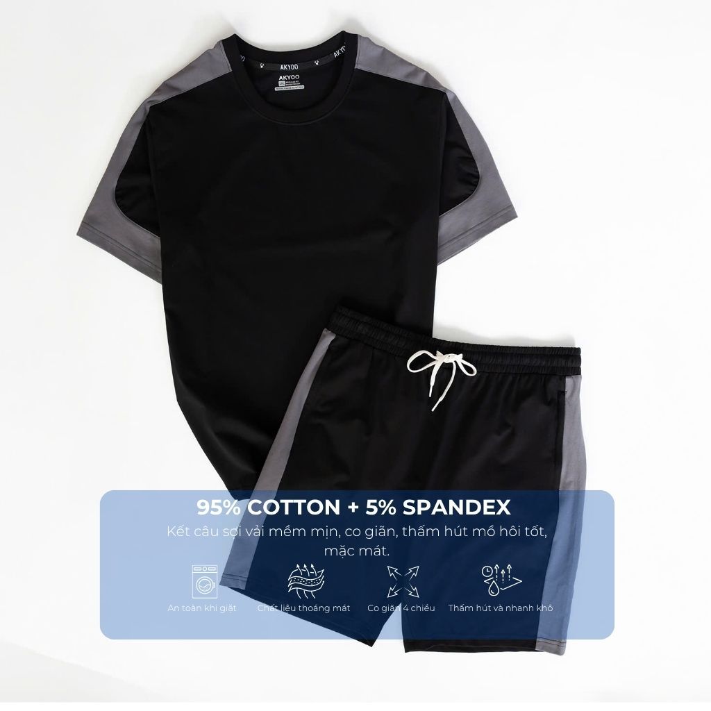 Mô tả chi tiết set bộ đen xám big size nam Akyoo