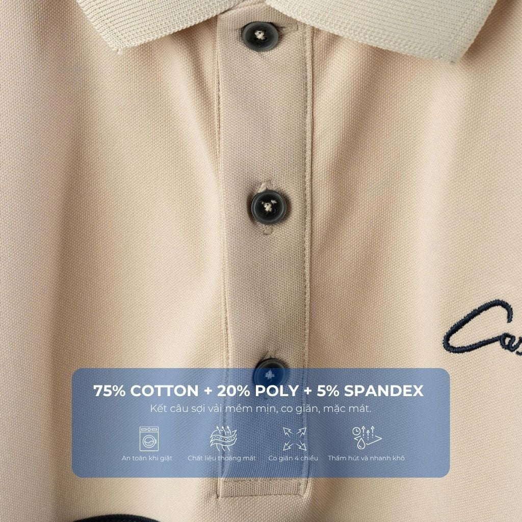 Mô tả chi tiết áo polo đen phối kem big size nam Akyoo