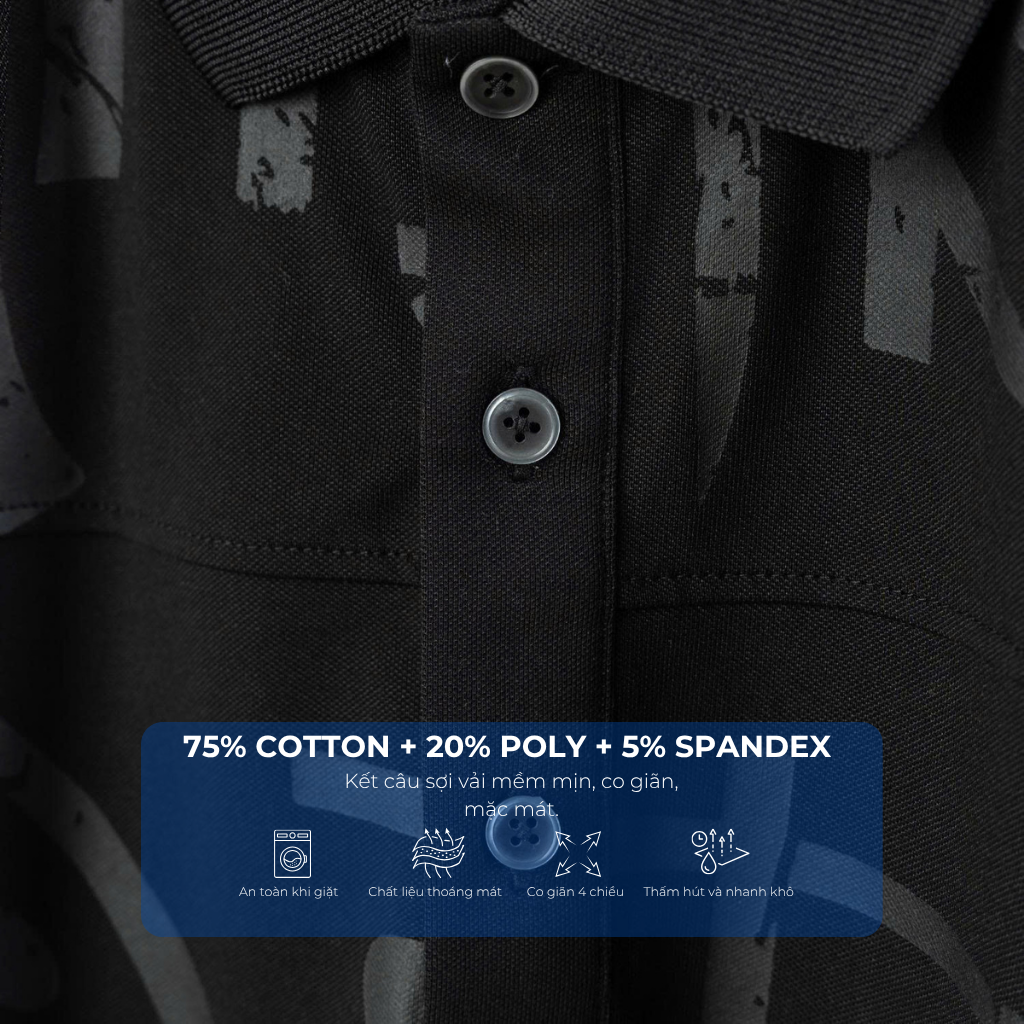 Mô tả chi tiết áo polo đen in a7 big size nam Akyoo