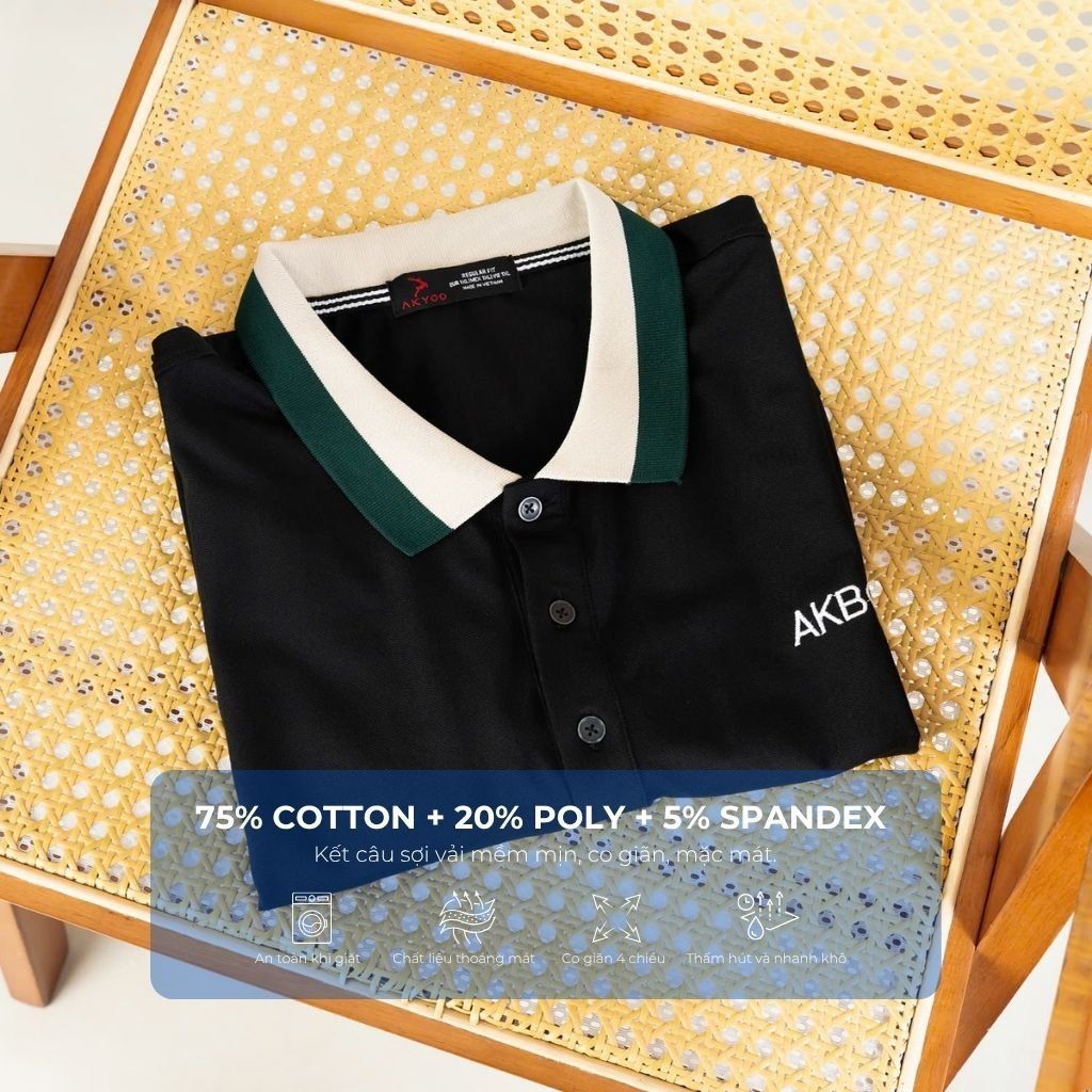 Mô tả chi tiết áo polo viền xanh big size nam Akyoo