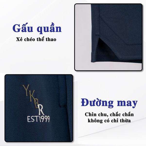Mô tả gấu và đường may quần short thun xanh big size nam