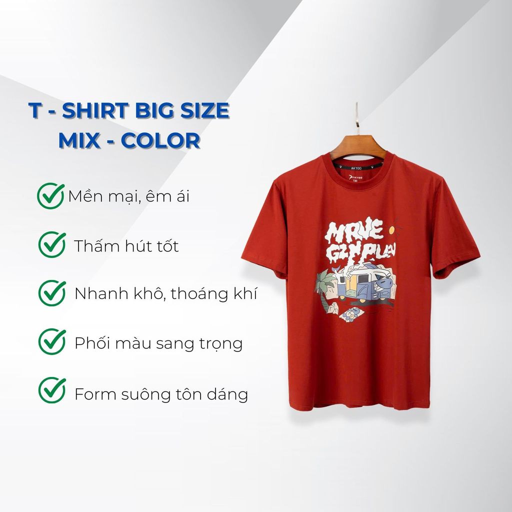 Mô tả áo thun đỏ họa tiết big siz nam Akyoo