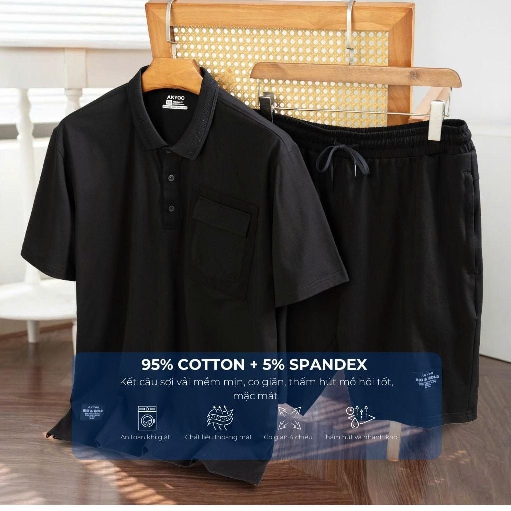 Mô tả chi tiết set bộ đen túi big size nam Akyoo