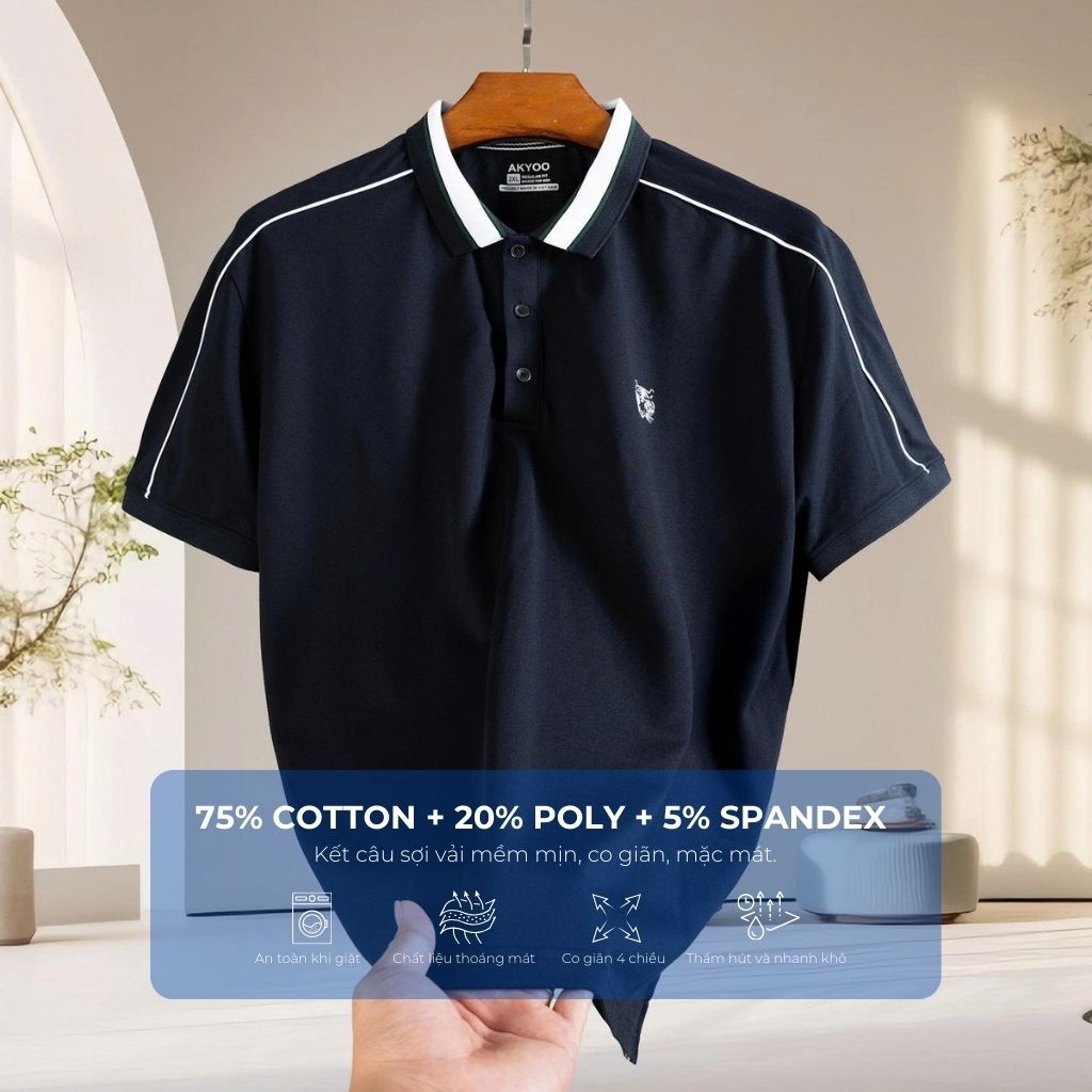 Mô tả chi tiết áo polo xanh đen big size nam Akyoo