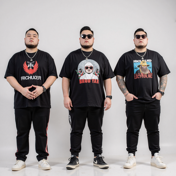 Hình ảnh các chàng trai big size mặc đồ streetwear với phong cách khác nhau.