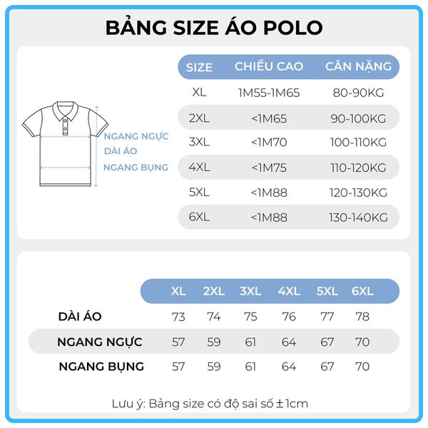 Bảng size áo polo big size nam Akyoo
