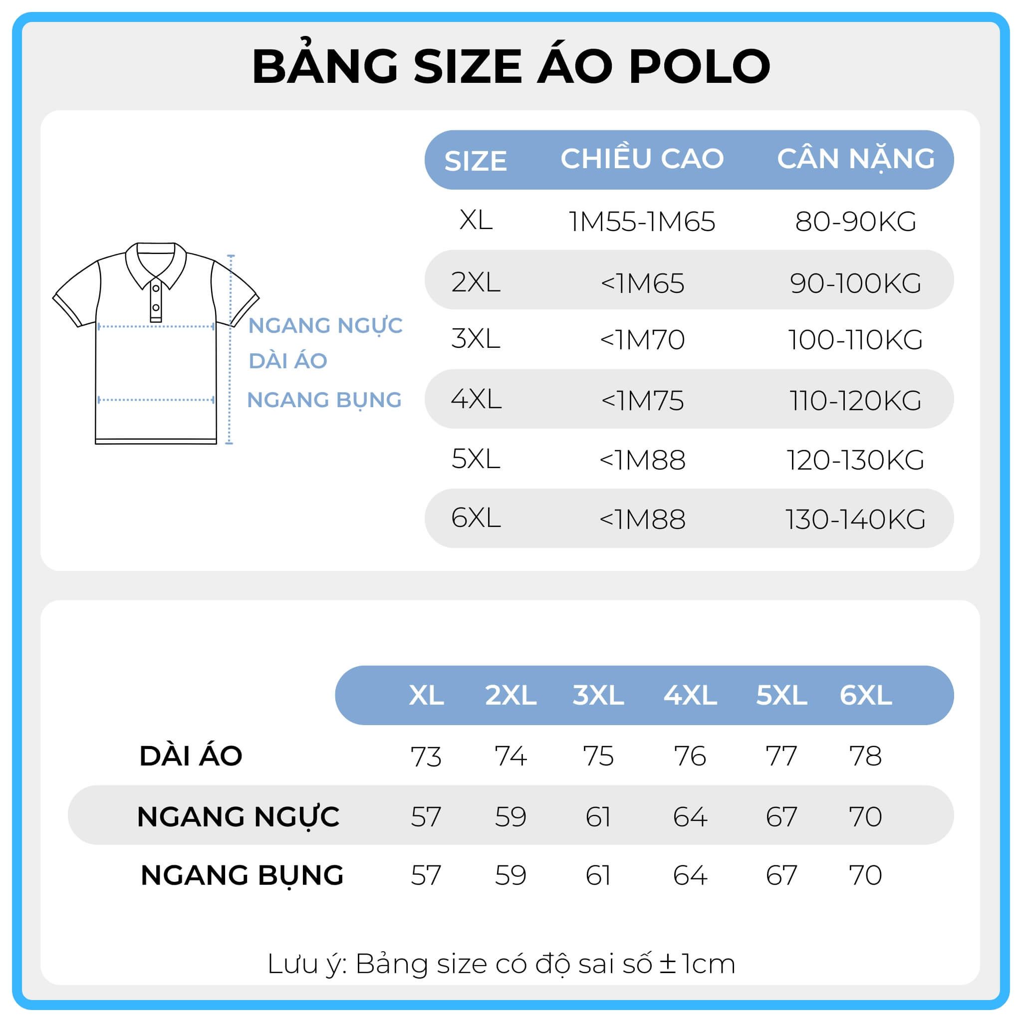 Bảng size áo polo big size nam Akyoo