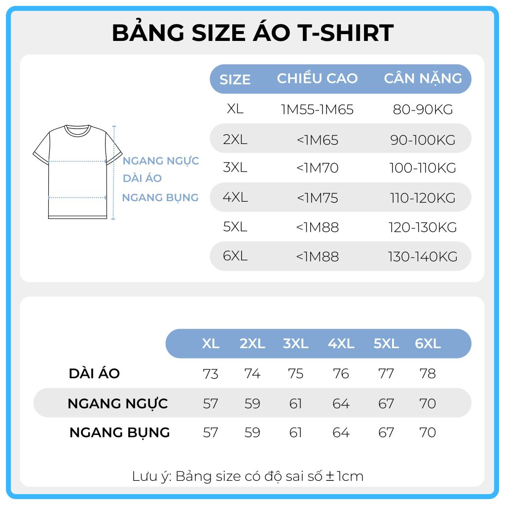 Bảng size áo thun big size nam Akyoo
