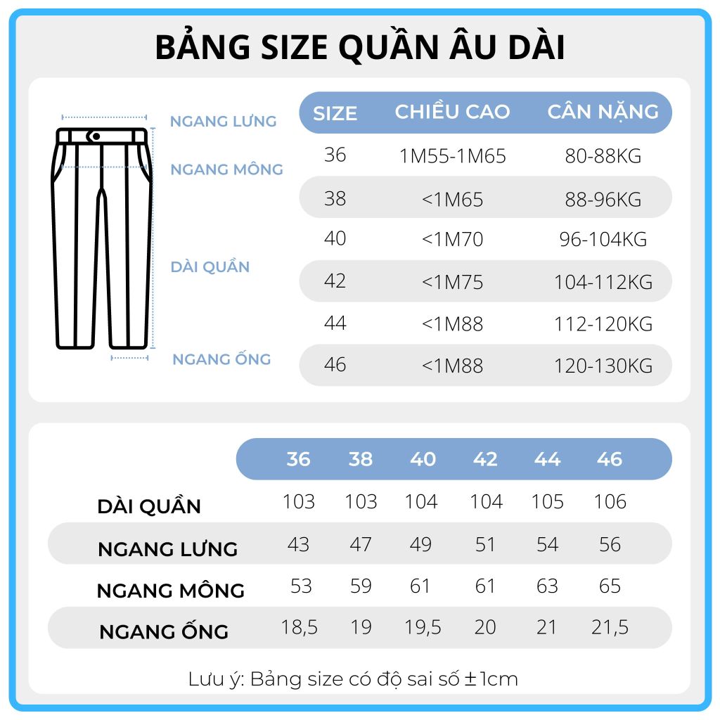 Bảng size quần âu big size nam Akyoo