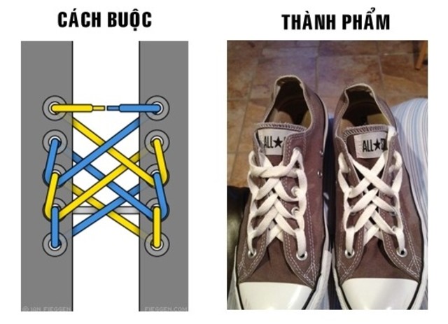 Cách xỏ dây giày 5 lỗ kiểu mạng nhện