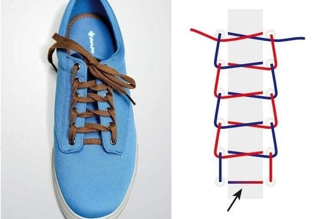Cách thắt dây giày 5 lỗ hình mắt cáo