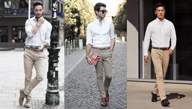 Cách phối áo sơ mi trắng nam với quần kaki