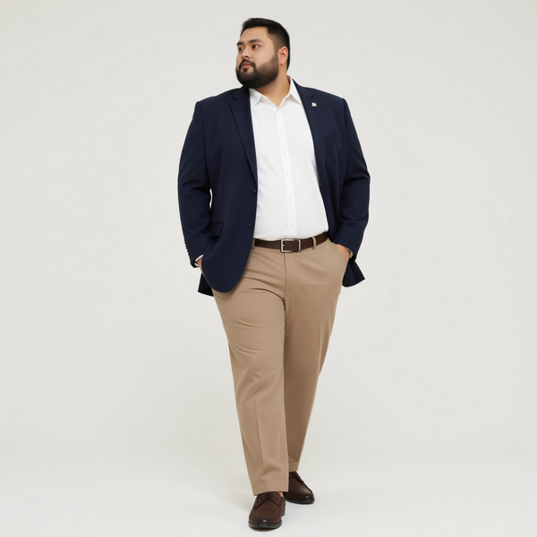 Một người mẫu nam big size diện áo sơ mi oxford cài cúc