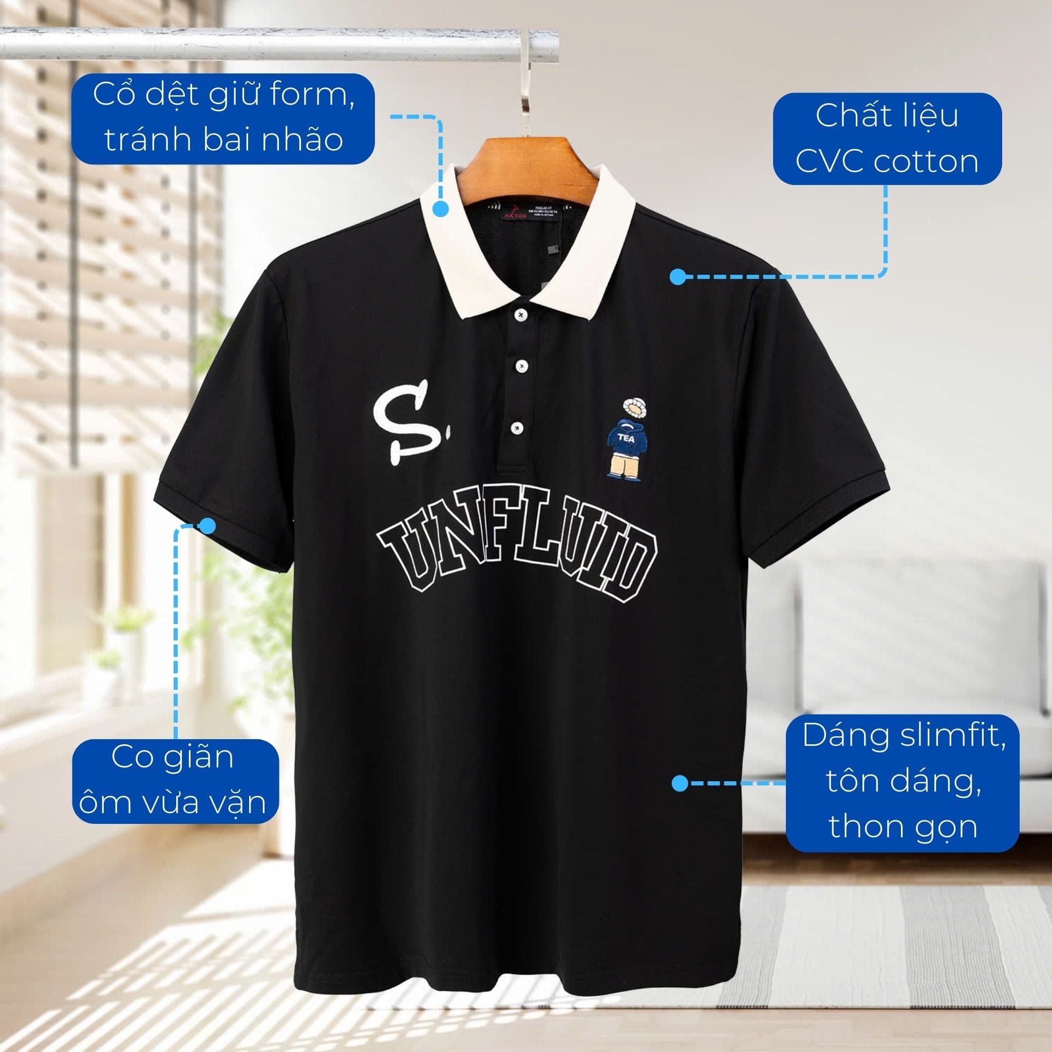 Mô tả chi tiết áo polo đen a7 big size nam Akyoo