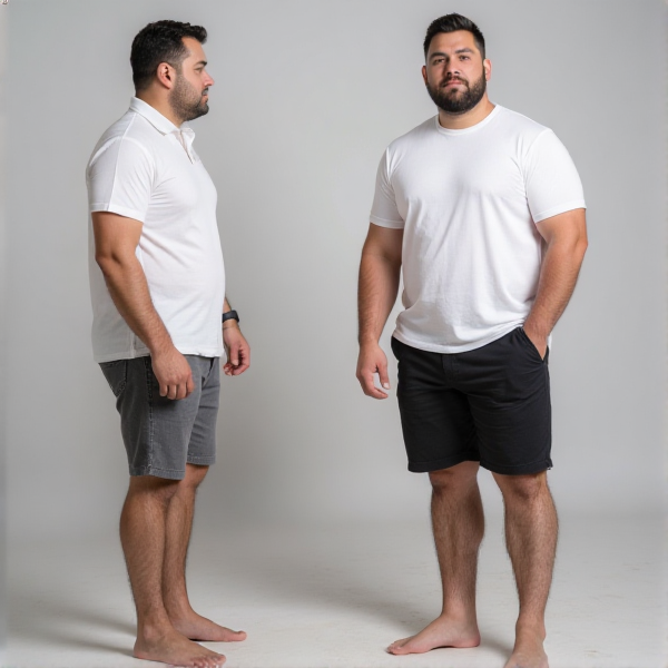 Ảnh so sánh trực quan: Bên trái là chàng trai mặc short ống ôm, bên phải là chàng trai mặc short ống đứng
