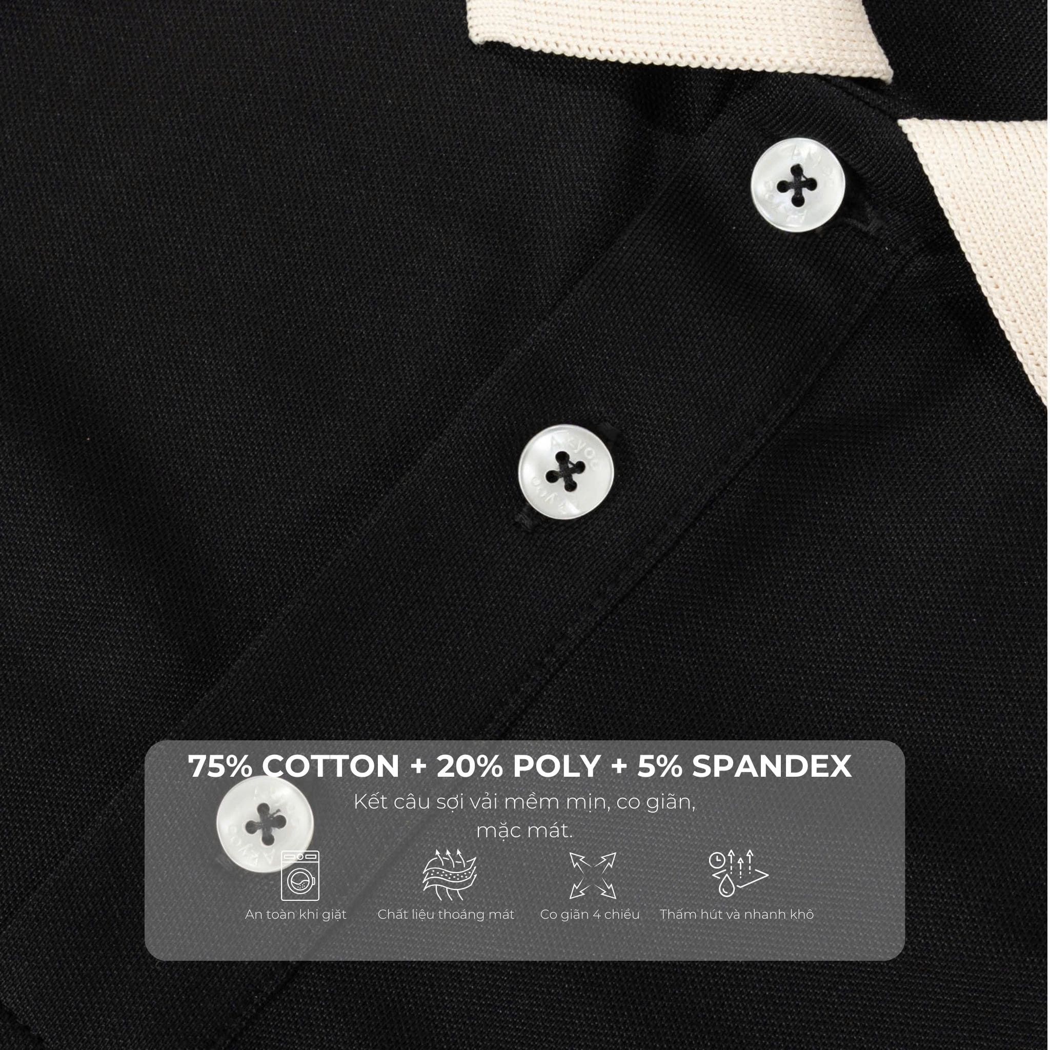 Mô tả chất liệu vải áo polo đen a7 big size nam Akyoo