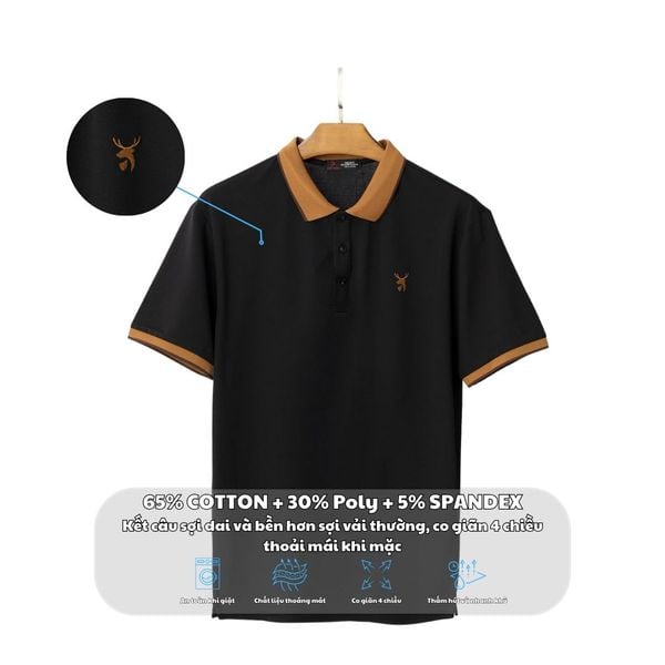 Mô tả chất liệu vải áo polo đen big size nam cổ vàng