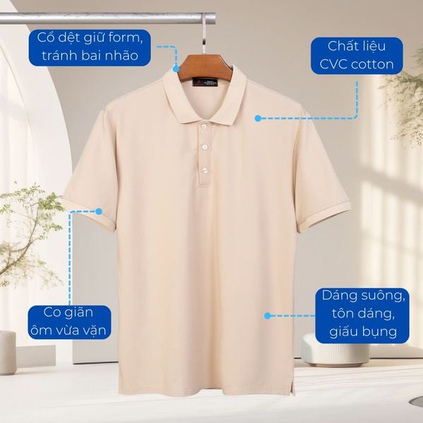 Mô tả chi tiết áo polo be a1 big size nam Akyoo