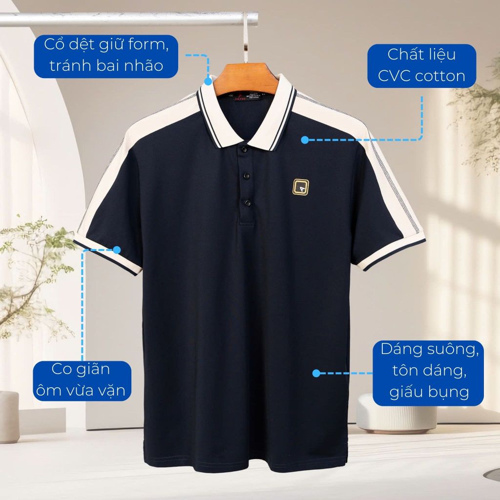 Mô tả chi tiết áo polo xanh big size nam Akyoo
