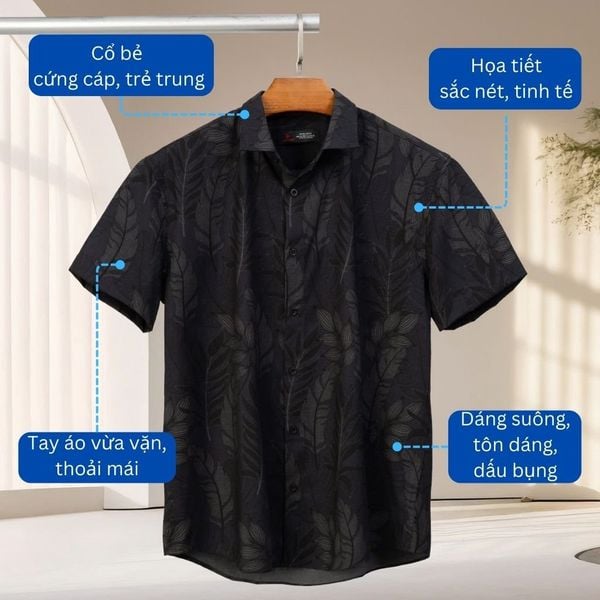 Mô tả chiết áo thun sơ mi họa tiết đen big size nam 1