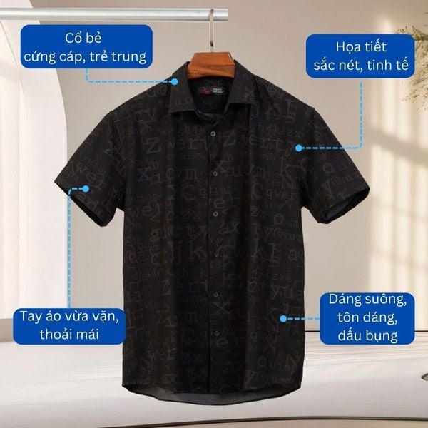 Mô tả chi tiết áo sơ mi ngắn tay họa tiết chữ big size nam 1