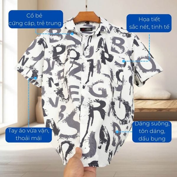 Mô tả chi tiết áo sơ mi hai tui họa tiết big size nam Akyoo