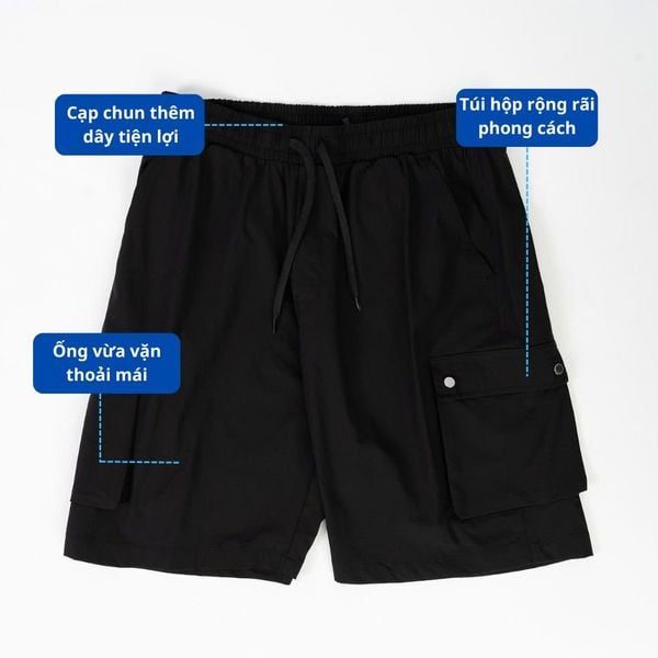 Mô tả chi tiết quần short gió đen big size nam túi hộp