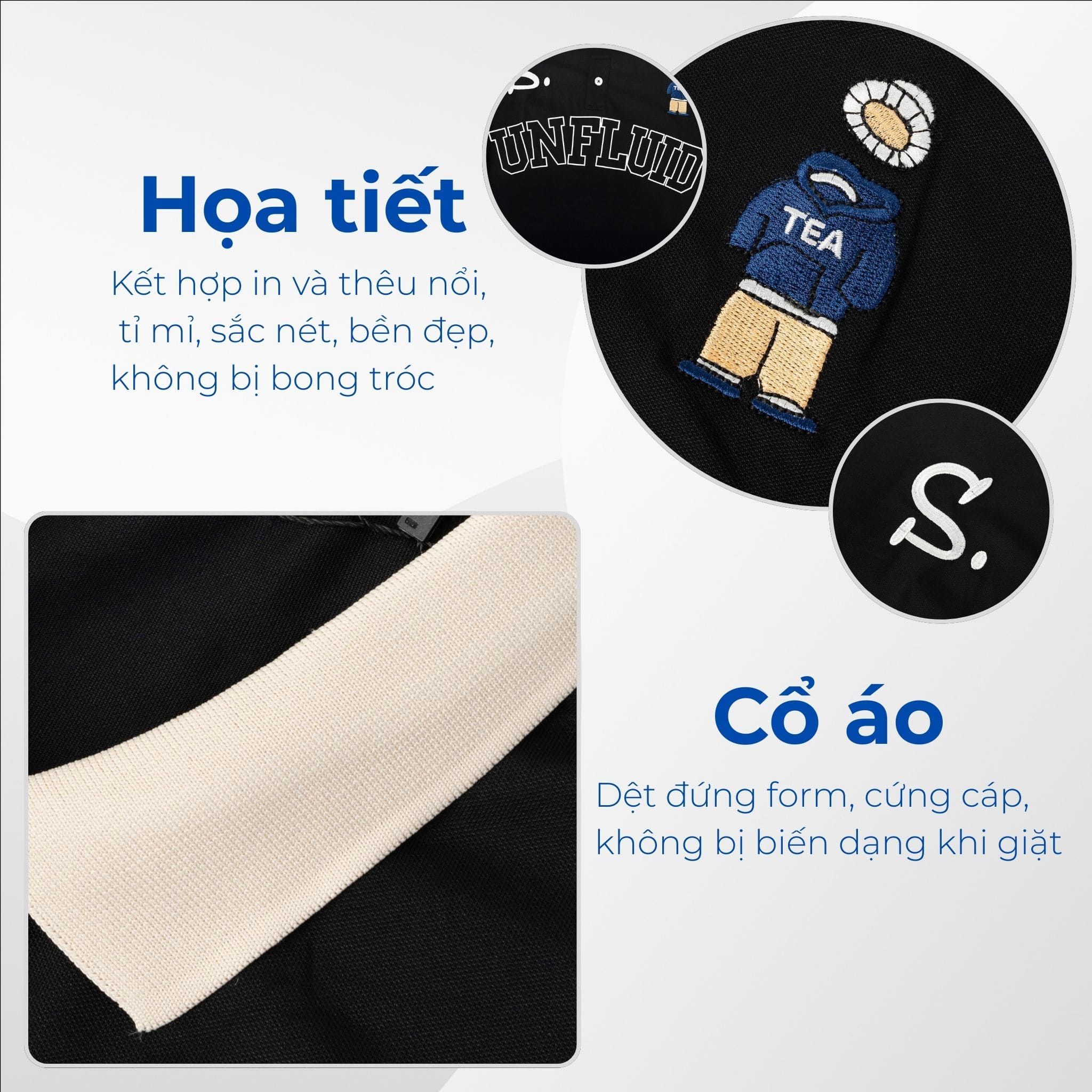 Mô tả họa tiết và cổ áo polo đen a7 big size nam Akyoo