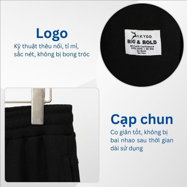 Mô tả logo và cạp chun quần nỉ trơn big size nam