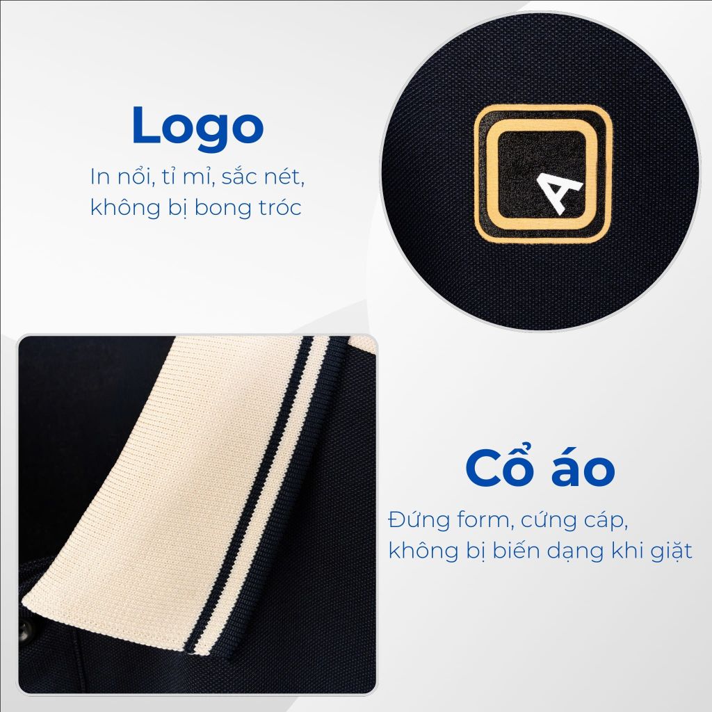 Mô tả logo và cổ áo polo xanh big size nam Akyoo