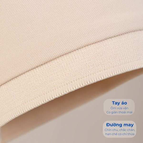 Mô tả tay và đường may áo polo be a1 big size nam Akyoo