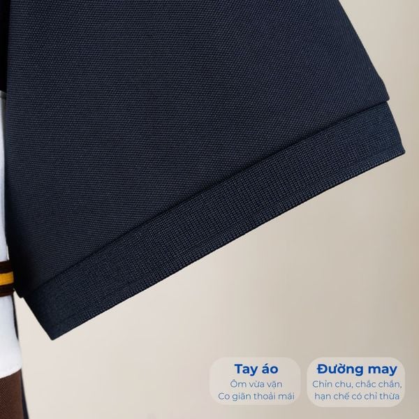 Mô tả tay và đường may áo polo phối đen big size nam Akyoo