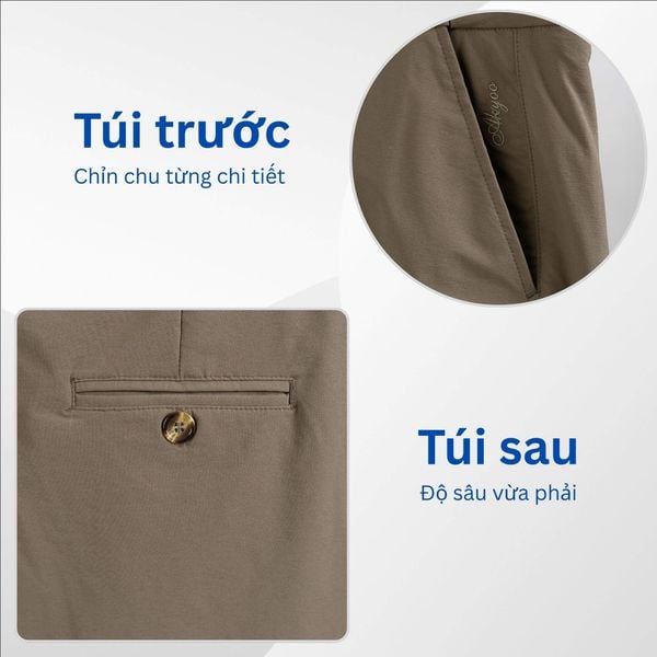 Mô tả túi trước và túi sau quần short kaki gió big size nam Akyoo