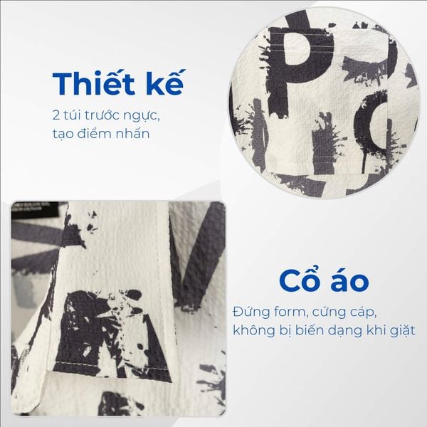 Mô tả thiết kế và cổ áo sơ mi hai tui họa tiết big size nam Akyoo