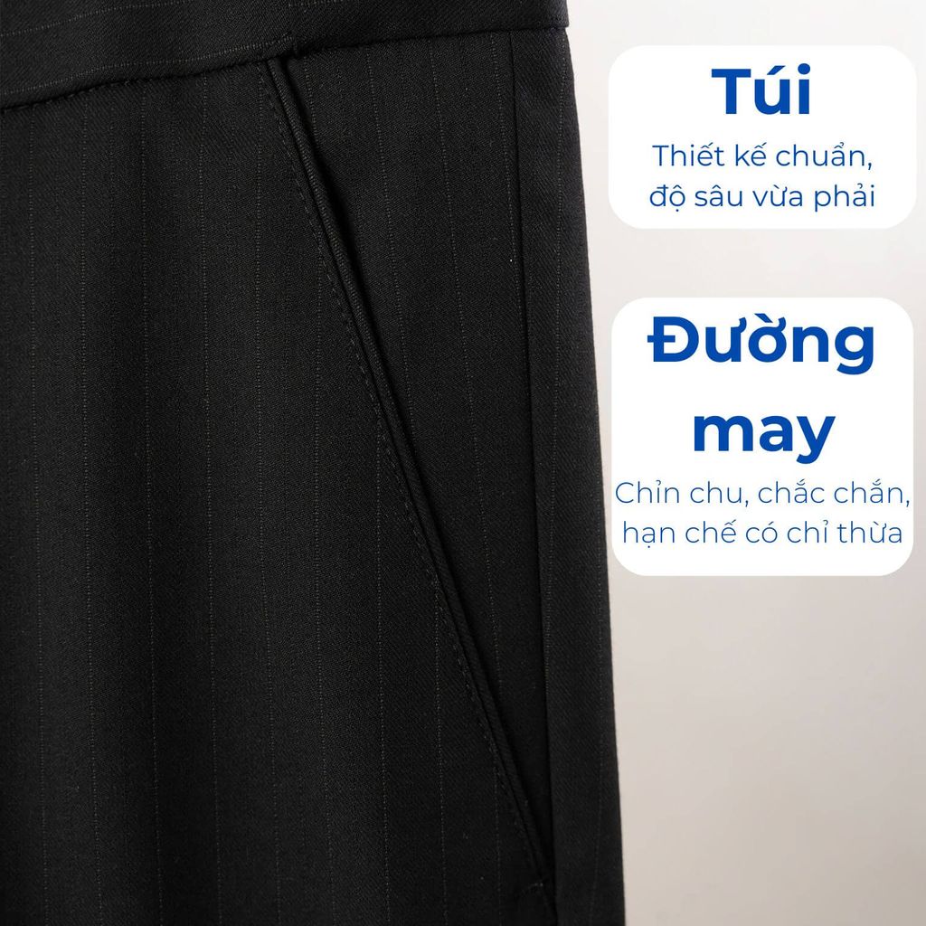 Mô tả túi và đường may quần âu kẻ form đứng big size nam Akyoo