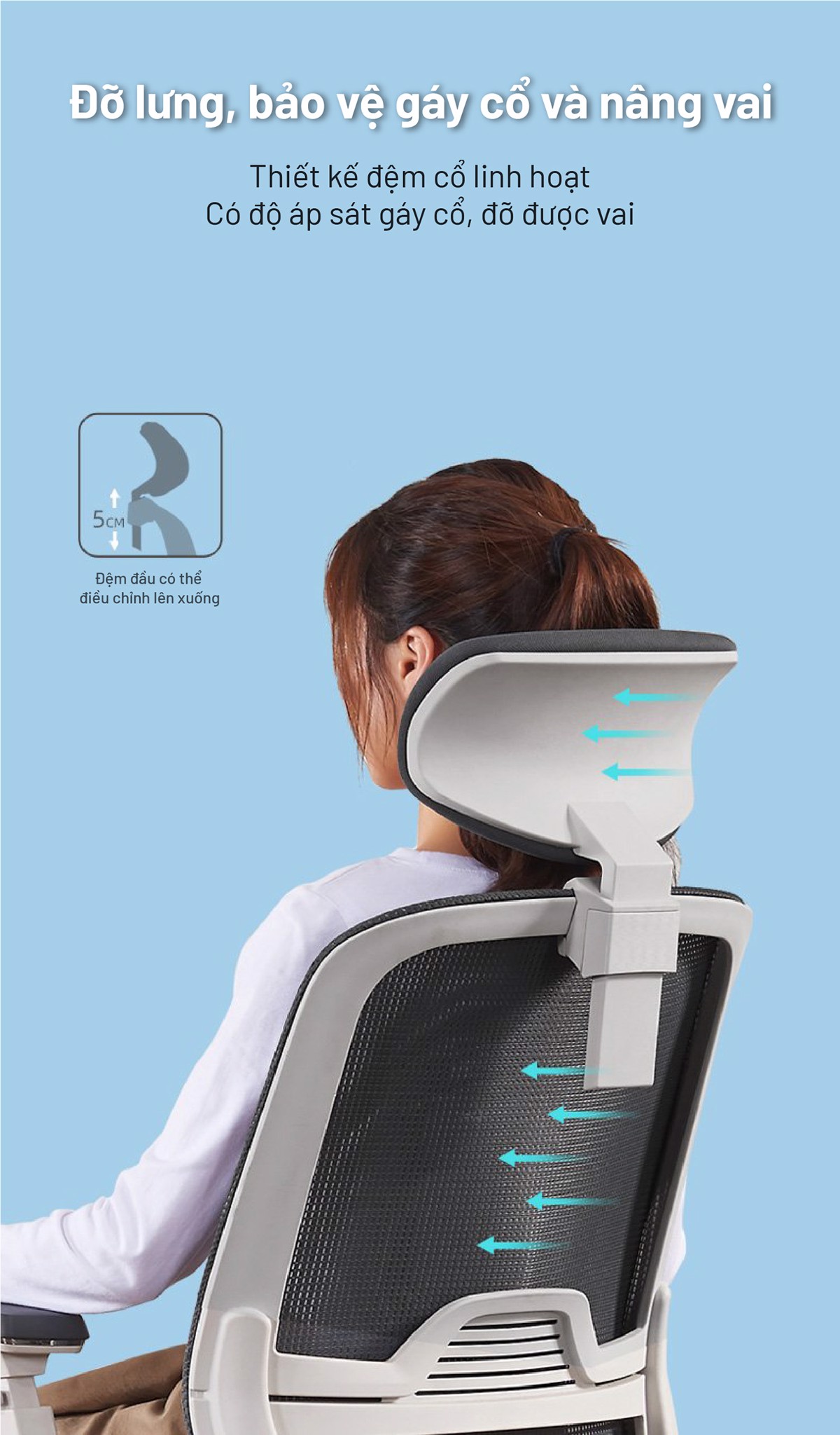 Ghế Elegant T21 có tựa đầu bảo vệ gáy cổ