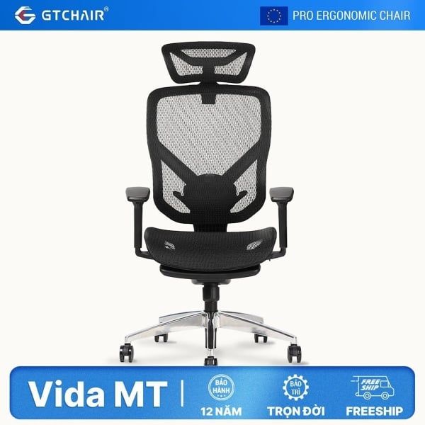 Ghế Ergonomic lưng cao GTChair Vida MT (Footrest)