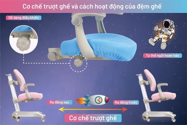 Mặt ghế ngồi học chống gù siêu rộng với chiều ngang mặt ghế lên tới 45cm